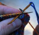 sewing needle in through second purl stitch
